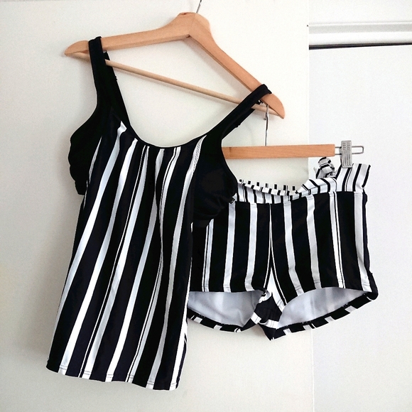 La Vie En Rose Other - 💖2/$25💖 NWT La Vie En Rose Aqua Black and White Stripe Tankini Bottom Set